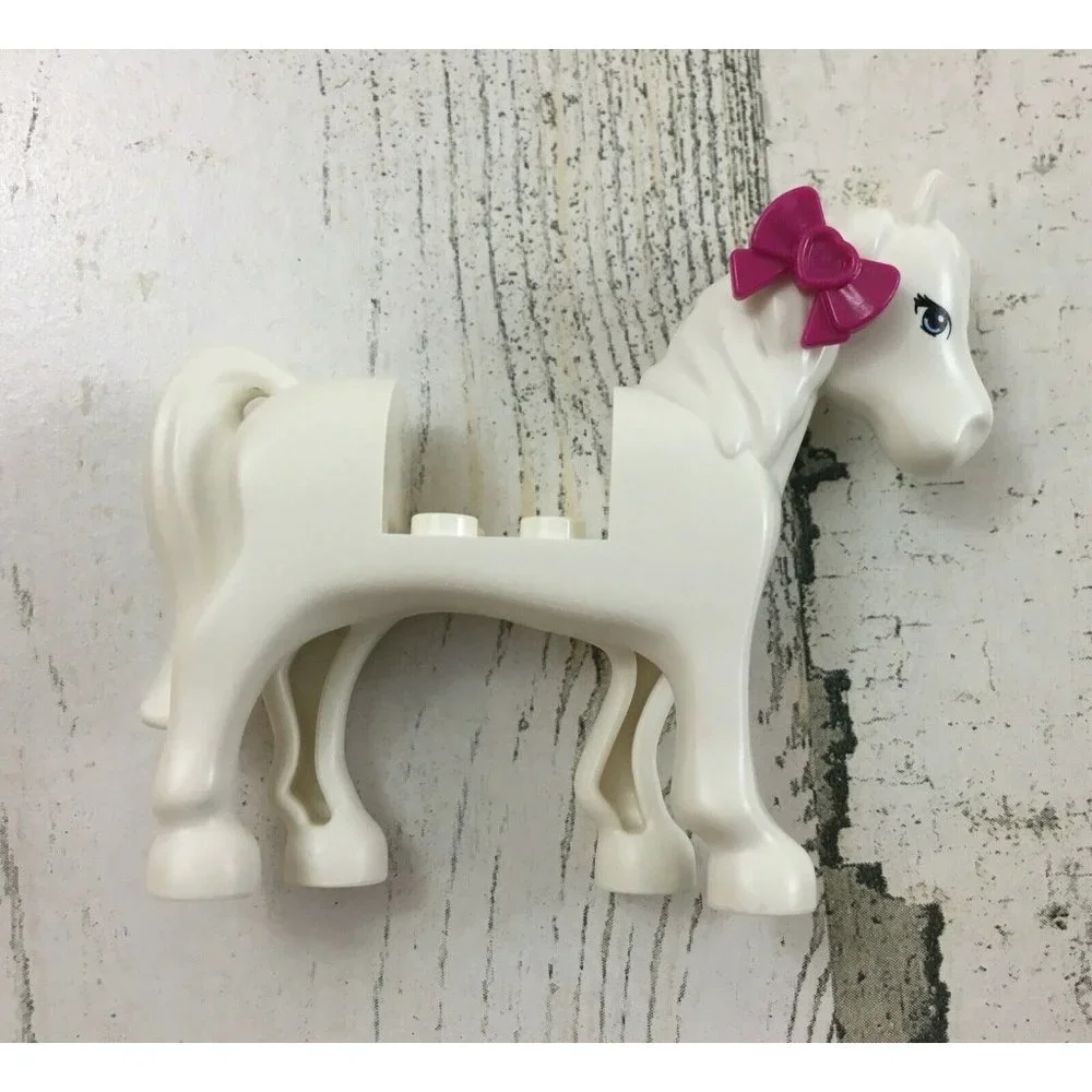 Lego Friends White Horse Pink Bow Blue Eyes Black Eyelashes Animal Minifigure